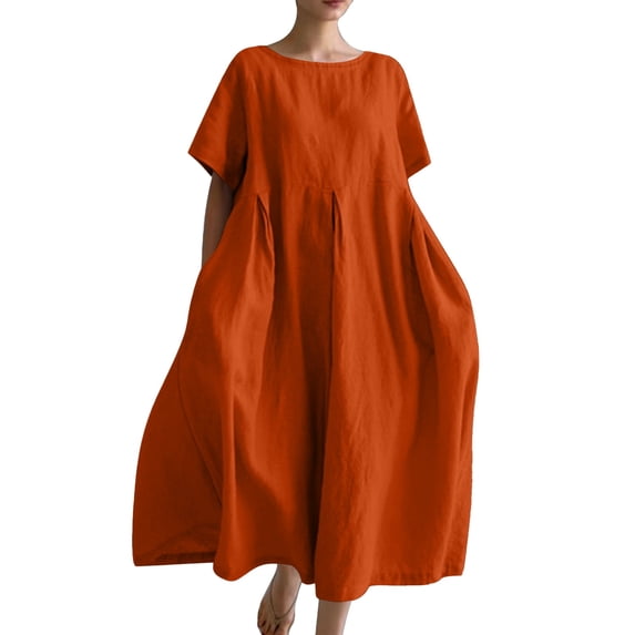 Ruyang Women's 2024 Summer Fashion Cotton Solid Color Pocket Dress Casual Summer Dresses for Women Boho Floral Dresses