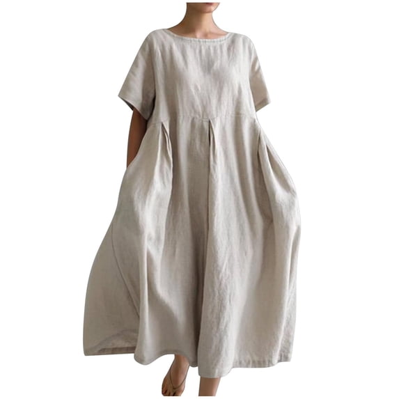 Ruyang Women's 2024 Summer Fashion Cotton Solid Color Pocket Dress Casual Summer Dresses for Women Boho Floral Dresses