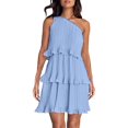 thumbnail image 1 of Ruyang Women's 2024 Summer Sleeveless Mini Dress Boho One Shoulder Ruffle Tiered Layered Chiffon Flowy A Line Short Sleeve Dress, 1 of 6