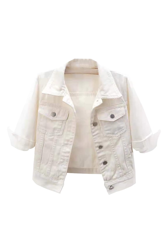Women's 3/4 Sleeve Colored Cropped Denim Jacket Light Wash Jacket Lohas Time Coat Western Wear for Women