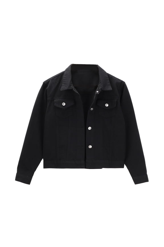 Women's Basic Solid Color Button Down Denim Cotton Jacket with Pockets Crop Jacket Coat Womens Fashion for Work