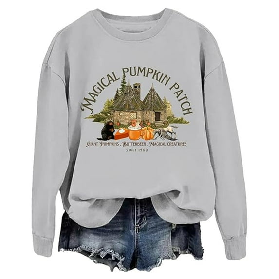 Ruyang Women's Fashion Casual Pumpkin Halloween Print Long Sleeve Round Neck Hooded Sweatshirt Cotton Sweatshirts Plus Size