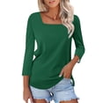 thumbnail image 1 of Ruyang Women's Fashionable and Casual Solid Color Square Neck Three Quarter Sleeve Top T Shirt Womens Shirts Large, 1 of 5