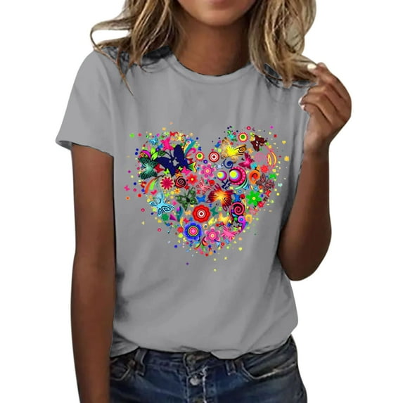 Ruyang Women's Funny Graphic Shirt Short Sleeve Round Neck T Shirt Fashion Top Lightweight Soft Casual Summer T Shirt