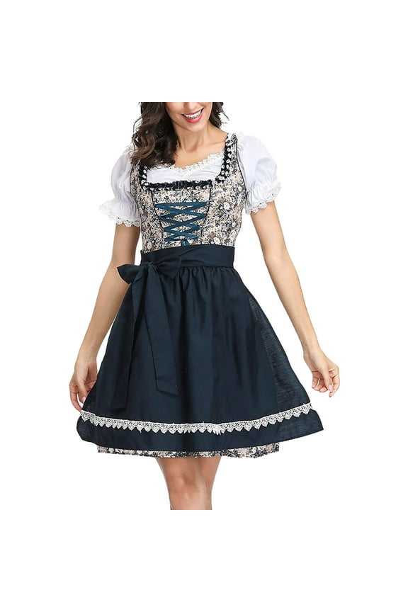 Women's German Dirndl Dress Off Shoulder Oktoberfest Girl 3 Pieces Plus Size Bell Sleeve Dress Maxi Dresses for Women