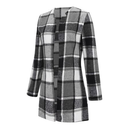 Ruyang Women's Herringbone Open Front Business Jacket Casual Long Sleeve Notch Lapel Blazer Office Overcoats Outdoor Hiking Jackets