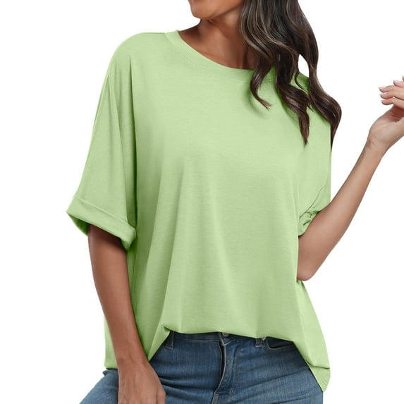 Ruyang Women's Oversized T Shirts Short Sleeve Crewneck Summer Tops Casual Loose Basic Tee Shirts 2024 Trendy Clothes Workout Loose Tops Women