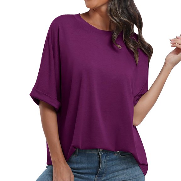 Ruyang Women's Oversized T Shirts Short Sleeve Crewneck Summer Tops Casual Loose Basic Tee Shirts 2024 Trendy Clothes Workout Loose Tops Women