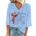 thumbnail image 1 of Ruyang Women's Printed V Neck Tops Fashionable And Casual 7 Quarter Sleeve Women's T Shirts Thin T Shirts Women, 1 of 4
