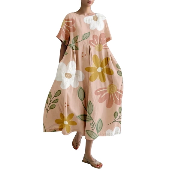 Ruyang Women's Retro Botanical Floral Design Printed Casual Loose Dress With Pocket Casual Fall Dresses for Women