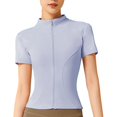thumbnail image 1 of Ruyang Women's Running Slim Full Zipper Stand Up Collar Fitness Casual Short Sleeve Sports Workout Jacket Ringer Tee, 1 of 4
