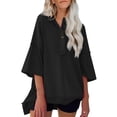 thumbnail image 1 of Ruyang Women's Solid Color Pullover Loose Flesh Covering Button Hoodie T Shirt For Women Long Shirt Women, 1 of 9