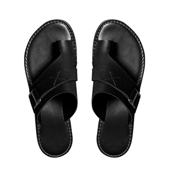 Ruyang Women's Spring/Summer Solid Color Toe Pulling Belt Buckle Breathable Large Flat Bottom Slippers Nine Slippers for Women