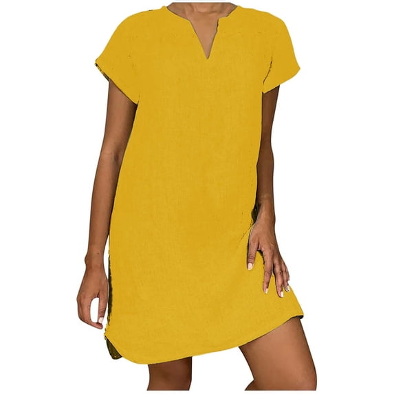 Ruyang Women's Summer Casual Dress Short Sleeved Solid Color V Neck Long Casual Plus Size Top Floral Dresses for Women Sleeveless