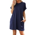 thumbnail image 1 of Ruyang Women's Summer Casual Dresses Solid Round Neck Loose Short Sleeved T Shirt Dress Womens Swing Dresses with Pocket, 1 of 5