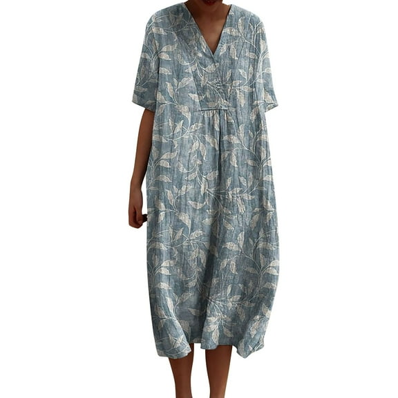 Ruyang Women's Summer Short Sleeve A-Line Midi Dresses Casual Floral T-Shirt Dress Flowy Beach Sundress with Pockets Plus Size Dress