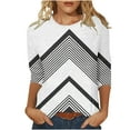 thumbnail image 1 of Ruyang Women's Summer T-Shirts, Women's Round Neck Striped Ethnic Printed Loose Casual 3/4 Sleeve T Shirt Womens Cotton Long Sleeve Shirt, 1 of 5