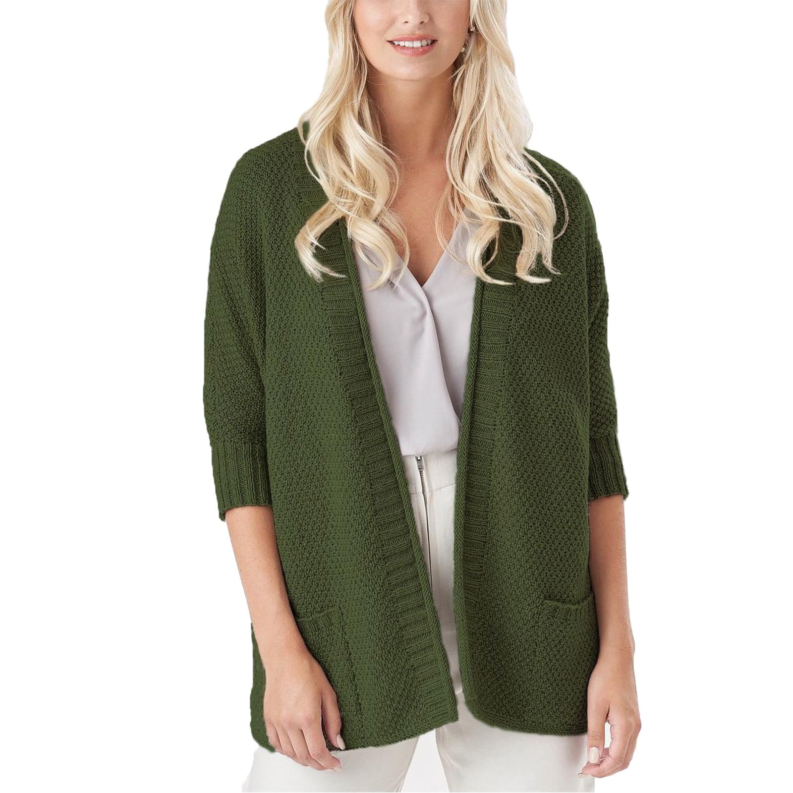 Women's Summer and Autumn Solid Color OL Large Size Loose Knitted Cardigan Sweater Jacket Womens Tops Short Sleeve Graphic Shirts