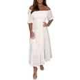 thumbnail image 1 of Ruyang Women's U Neck One Collar Two Wear Casual Solid Color Hollow Embroidery Full Dress Summer Casual Long Dresses, 1 of 9