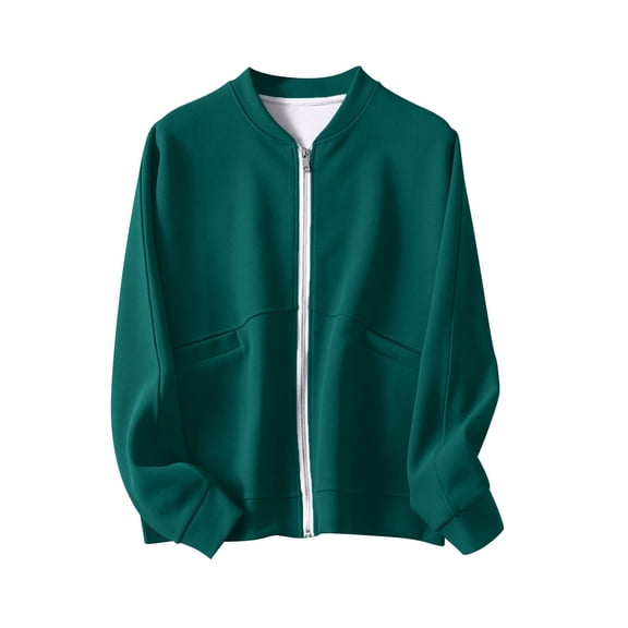 Ruyang Women's Varsity Jacket Baseball Uniform Casual Long Sleeve Sport Bomber Jacket Coat Stand Collar Lightweight Short Outwear Tops
