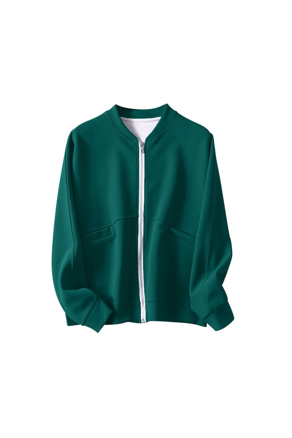 Women's Varsity Jacket Baseball Uniform Casual Long Sleeve Sport Bomber Jacket Coat Stand Collar Lightweight Short Outwear Tops