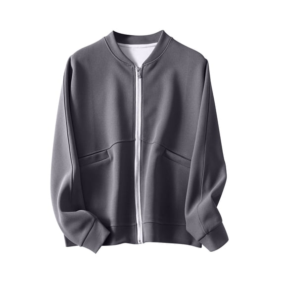 Ruyang Women's Varsity Jacket Baseball Uniform Casual Long Sleeve Sport Bomber Jacket Coat Stand Collar Lightweight Short Outwear Tops