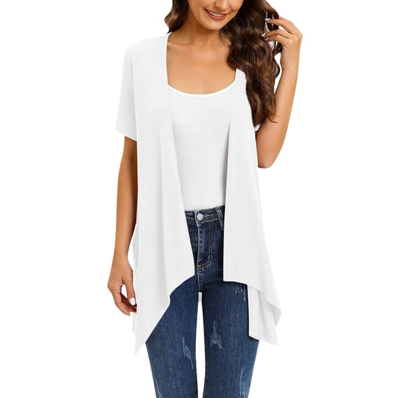 Ruyang Womens Cardigan Short Sleeve Open Front Lightweight Casual Comfy Long Line Drape Hem Soft Knit Cardigans Sweater