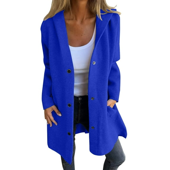 Ruyang Womens Pea Coat Faux Wool Single Breasted Long Trench Coat Peacoat Dress Coat Winter Womens Casual Hooded Jacket Trench Coat