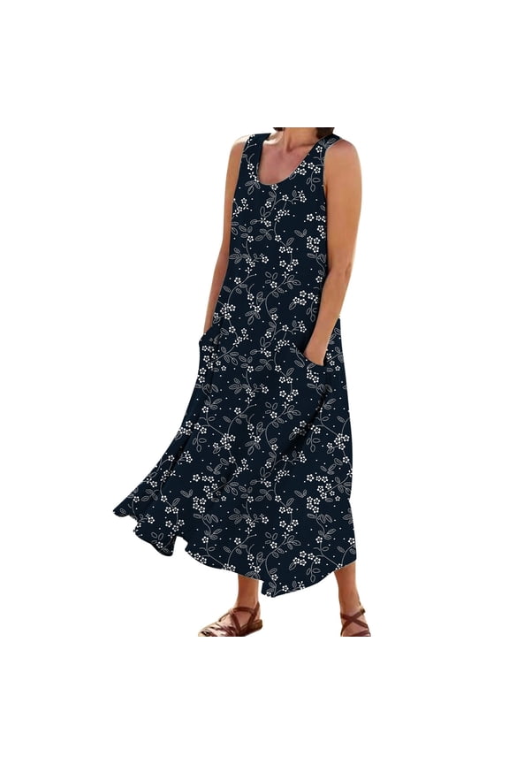 Womens Summer Dresses 2024 Casual Plus Size Dress Trendy Floral Boho Dress Flowy Spring Dress Shirt Dress with Pocket