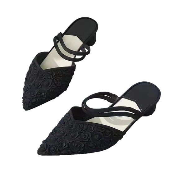 Ruyang Womens Summer Pointed Toe Sandals Fashion Flat Daily Casual Low Heeled Solid Color Outerwear Baotou Sandals