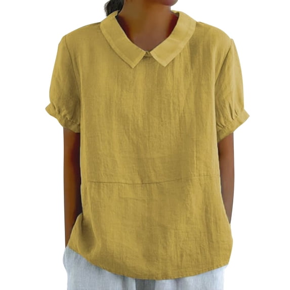 Ruyang Womens Summer Short Sleeve Tops Lightweight Comfy Cotton Linen T Shirt Solid Casual Loose Fit Shirt Blouse Plus Size
