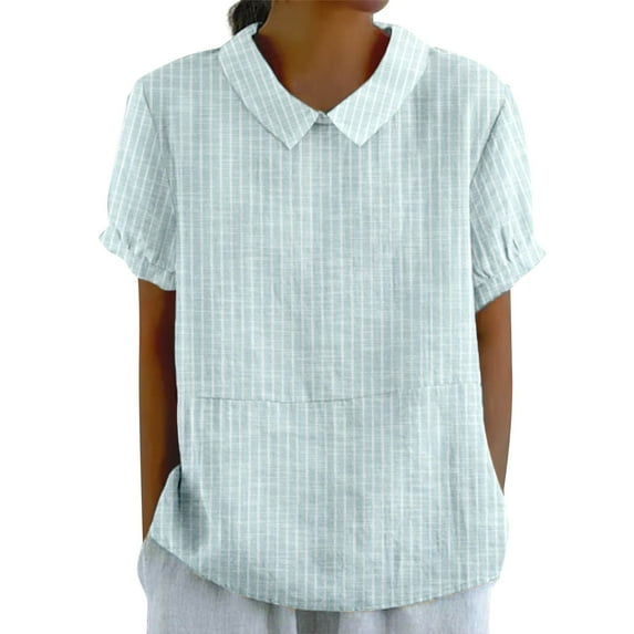 Ruyang Womens Summer Tops Lapel Retro Striped Back Button Loose Top Casual Shirt T Shirt Long Sleeve T Shirt Women Pack