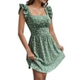 thumbnail image 1 of Ruyang Womens Summer Wrap Dress Summer Square Neck Ruffle Shoulder Bow Big Hem Ruffle Sleeves Asymmetric Hem Dress, 1 of 5