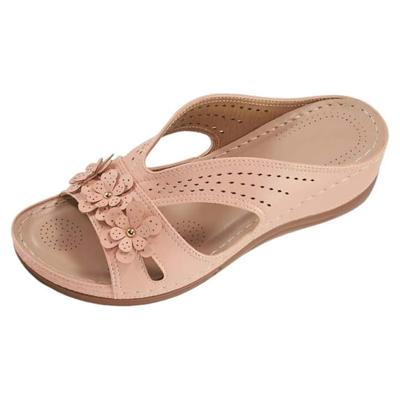 Ruyang Womens Wedge Sandals Leather: Dressy Sandal, Rubber Sole, Comfortable Walking, Casual Slip on Summer Shoes, Size 6-9.5