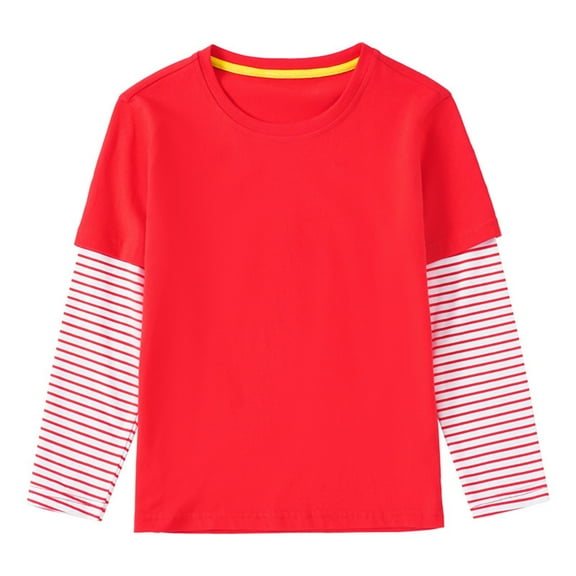 Ruyang Youth Cotton Soft Shirt Striped Sleeve Long Crew Neck Tops Clothes Baby Kids Unisex Lightweight Comfy Pullover Shirt