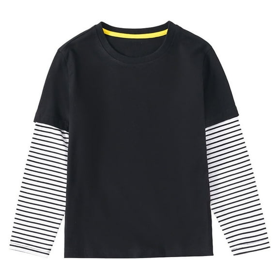 Ruyang Youth Cotton Soft Shirt Striped Sleeve Long Crew Neck Tops Clothes Baby Kids Unisex Lightweight Comfy Pullover Shirt