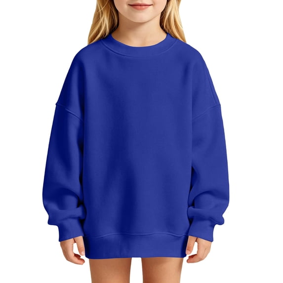Ruyang Youth Girls Oversized Sweatshirt Drop Shoulder Crewneck Kids Long Sleeve Pullover Soft Polyester Casual Basic Tops