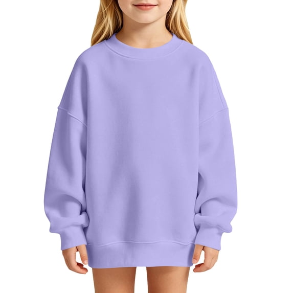 Ruyang Youth Girls Oversized Sweatshirt Drop Shoulder Crewneck Kids Long Sleeve Pullover Soft Polyester Casual Basic Tops