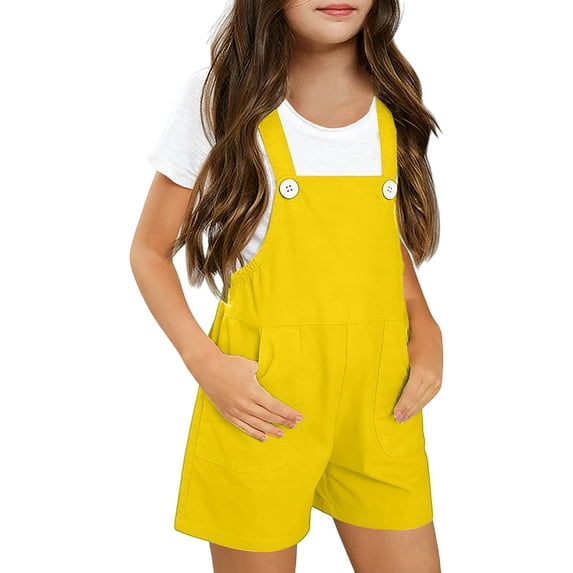 Ruyang Youth Shortalls for Girls Boys Classic Sleeveless Romper Soft Bib Overall Shorts School Jumpsuit Wide Leg Preppy Clothes