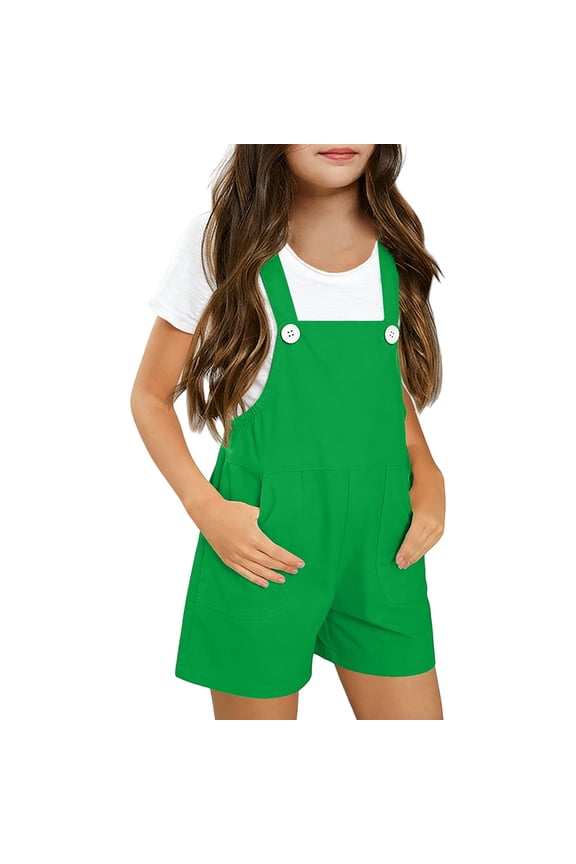 Youth Shortalls for Girls Boys Classic Sleeveless Romper Soft Bib Overall Shorts School Jumpsuit Wide Leg Preppy Clothes
