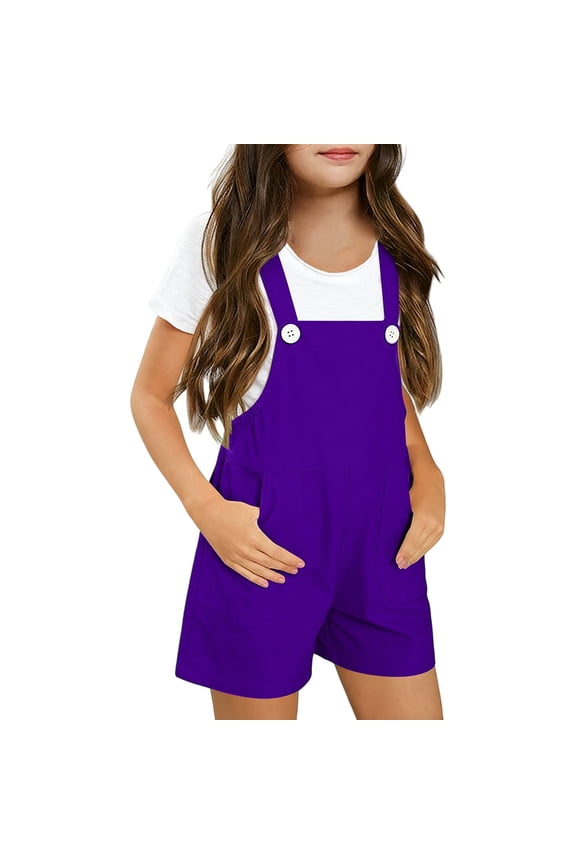 Youth Shortalls for Girls Boys Classic Sleeveless Romper Soft Bib Overall Shorts School Jumpsuit Wide Leg Preppy Clothes