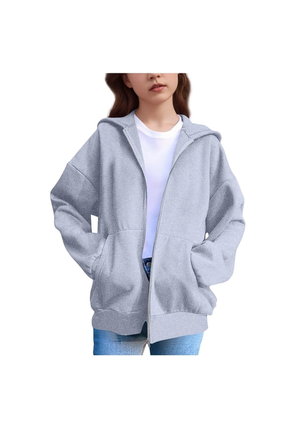 Zip Up Hoodies for Girls Cute Trendy Cat Hooded Jackets Kids Plain Long Sleeve Fall Winter Athletic Sweatshirts