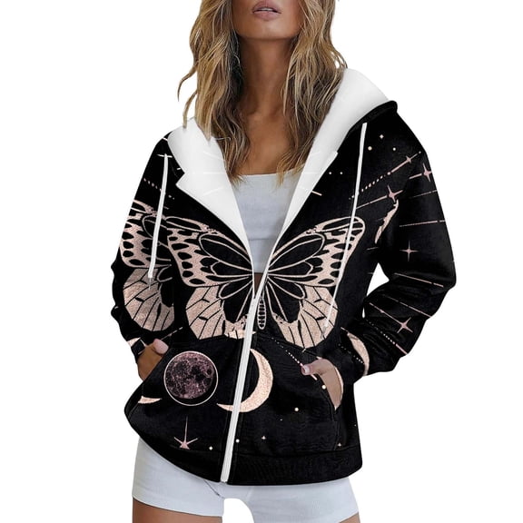 Ruyang Zip Up Hoodies for Women Dressy Activewear Hooded Jacket Coat Printed Fall Sweatshirt Outwear With Pockets Winter Coats for Women Fashion