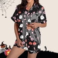 thumbnail image 1 of Ruyelune BlackFamily Halloween Pajamas Matching SetsFunny Halloween Costumes Halloween Pajamas Women Button Down Short Sleeve Top With Short 2 Piece Sets SleepwearM, 1 of 7