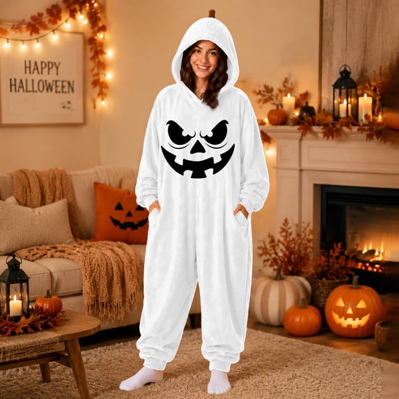 Ruyelune Clear Unisex Cosplay Pajamas Pumpkin Pajamas Women,Oversized One Piece Jumpsuit,Winter Warm Plush Long Sleeve Loose Cozy Pajama 3XL