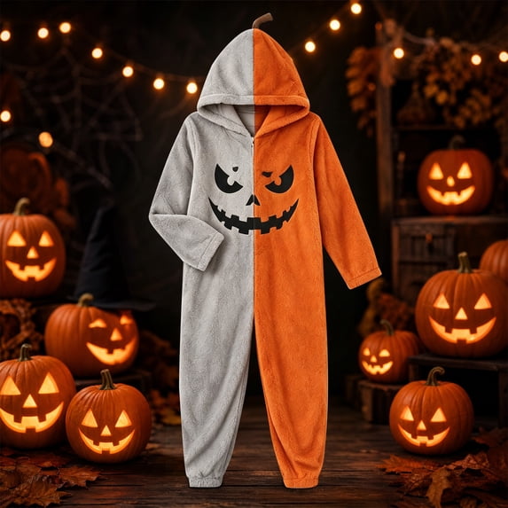 Ruyelune Gray Adult Halloween Funny Hooded Jumpsuit Pajamas Loungewear Plush Fleece Hooded Funny Cozy Pajamas Jumpsuit Thickened Casual Loungewear Outfits XL