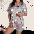 thumbnail image 1 of Ruyelune Gray Women's Pajamas Sets Print Short Sleeve Top, Drawstring Soft Vacation Sleep Shorts 2XL, 1 of 8