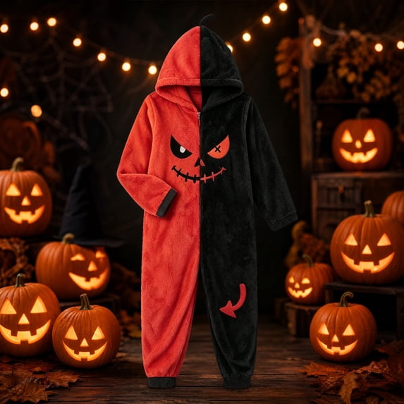 Ruyelune Red Halloween Pumpkin Onesie Pajamas for Family Plush Hooded Costume Wearable Pumpkin Plush Hooded Blanket Onesie Pajamas Cozy Loungewear Halloween Cosplay Costume for Adults 3XL