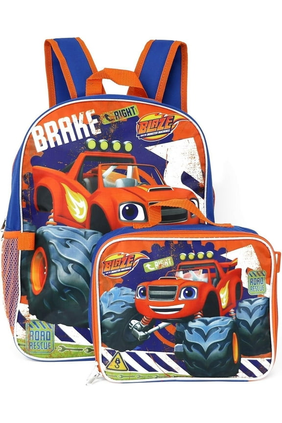 Blaze and the Monster Machines Kid's 16 Inch Backpack With Removable Lunch Box Set School