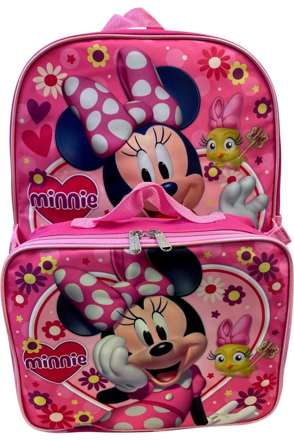 Ruz Group Kid's Licensed 16 Inch Backpack With Removable Lunch Box Set Minnie Mouse Pink